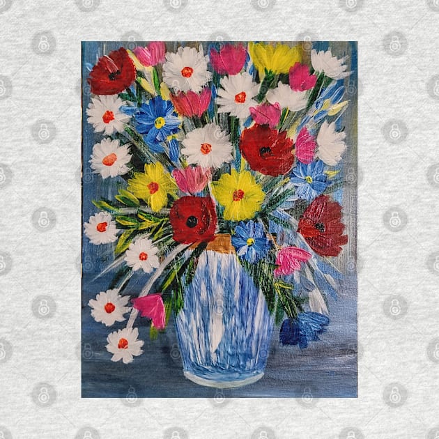 A beautiful bouquet flowers in a glass vase by kkartwork